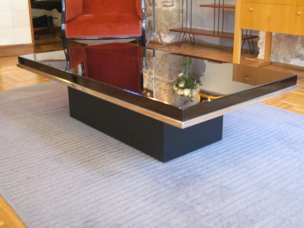 Italian Minimalist Black Lacquer and Nickel Cocktail Table, circa 1970 3