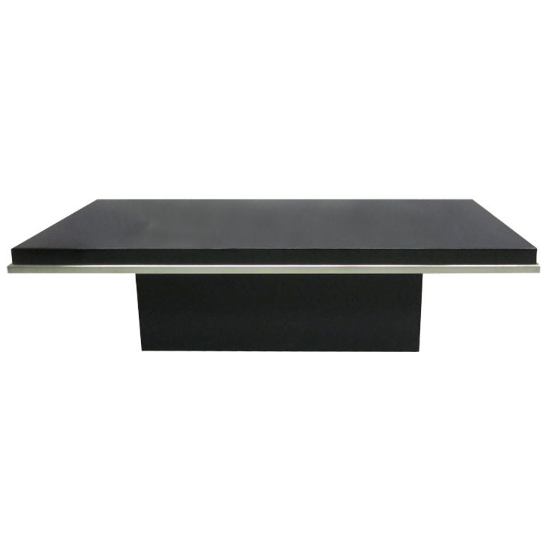 Italian Minimalist Black Lacquer and Nickel Cocktail Table, circa 1970