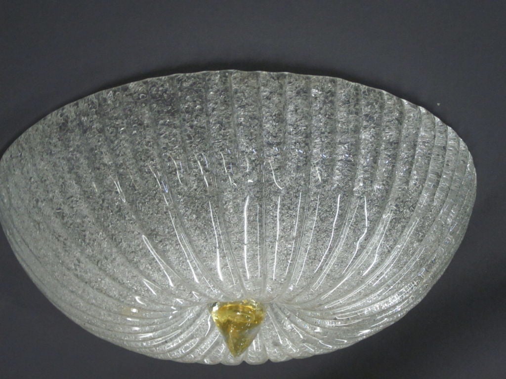 Elegant Italian Mid-Century Modern style, handblown Murano glass fixture in a opaque glass. Can be flush mounted or suspended as a pendant.