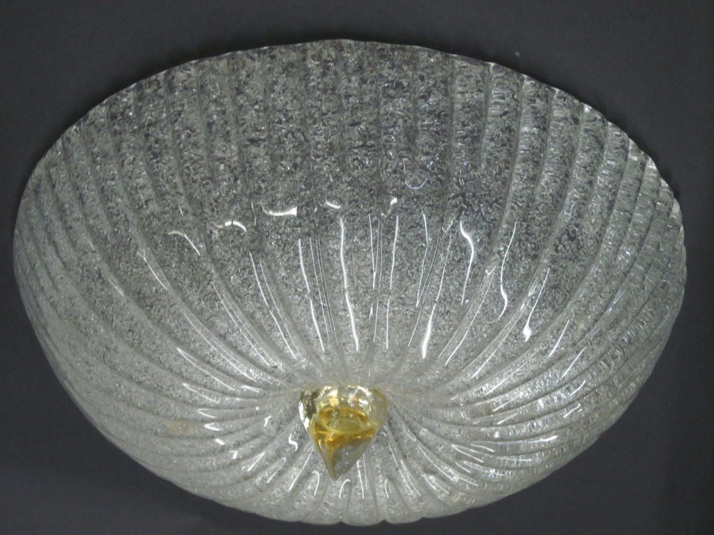 Mid-Century Modern Murano Glass Flush Mount Fixture Attributed to Barovier For Sale