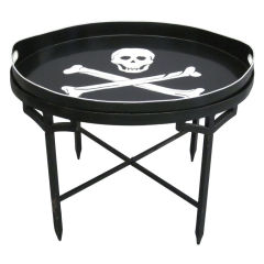 French Tin Cocktail Table with Detachable Skull and Cross Bones Serving Tray 5