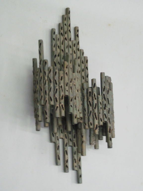 Pair of French Mid-Century  Modern Perforated Iron Sconces Attr. Maria Pergay In Good Condition For Sale In New York, NY