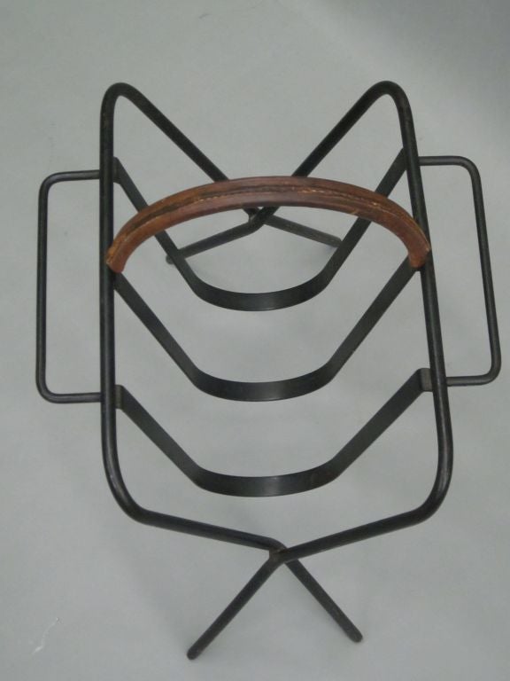 French Mid-Century Modern Leather & Iron Magazine Stand in Style Jacques Adnet For Sale 3