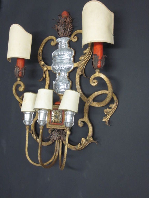 Large French Modern Neoclassical Gilt Iron & Crystal Wall Sconce, Maison Baguès In Good Condition For Sale In New York, NY