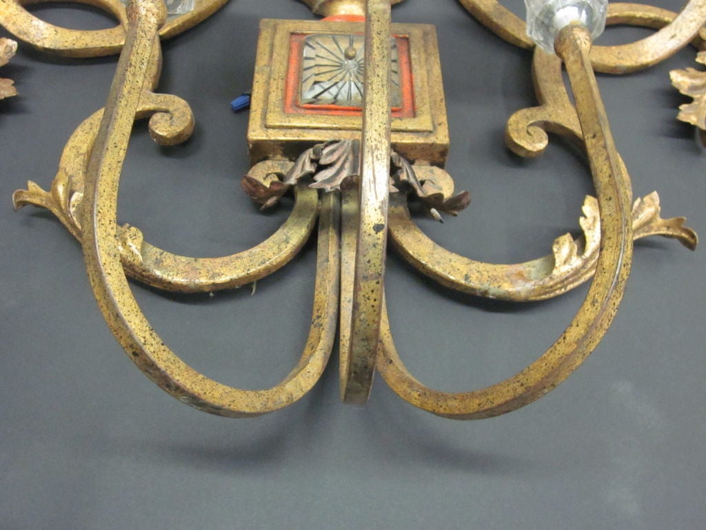 Large French Modern Neoclassical Gilt Iron & Crystal Wall Sconce, Maison Baguès For Sale 2