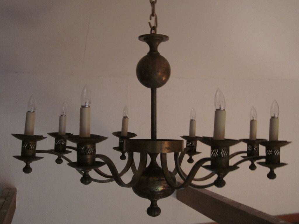 Mid-Century Modern Classic Modern Traditional Brass Chandelier, France, 1940 For Sale