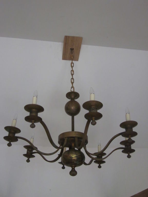 French Classic Modern Traditional Brass Chandelier, France, 1940 For Sale