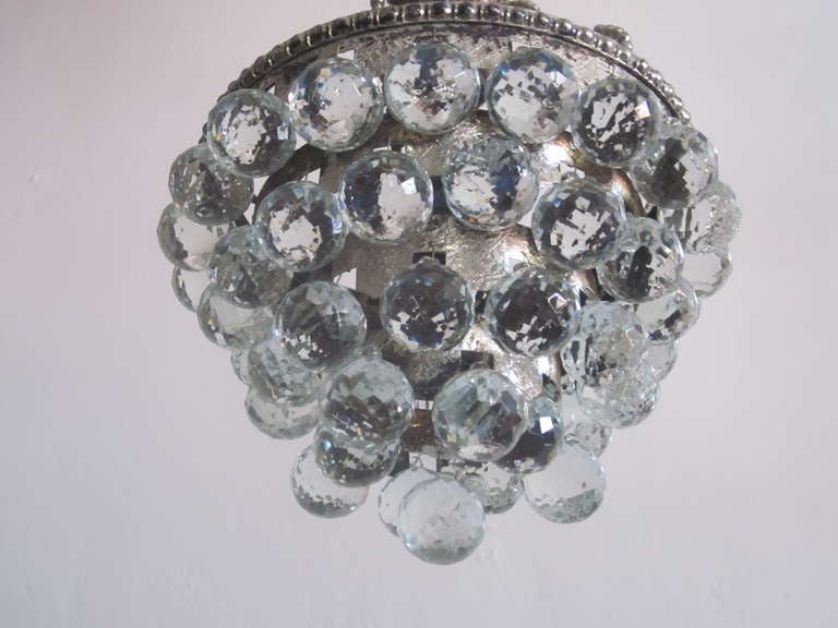 Patinated 2 Modern Neoclassical Silver & Crystal  Pendants / Chandelier, Wiener Werkstatte For Sale