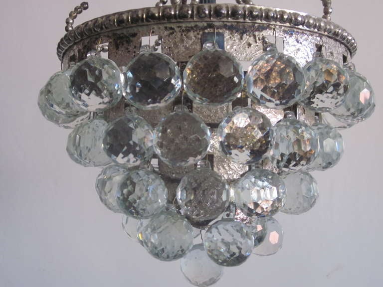2 Modern Neoclassical Silver & Crystal  Pendants / Chandelier, Wiener Werkstatte In Good Condition For Sale In New York, NY