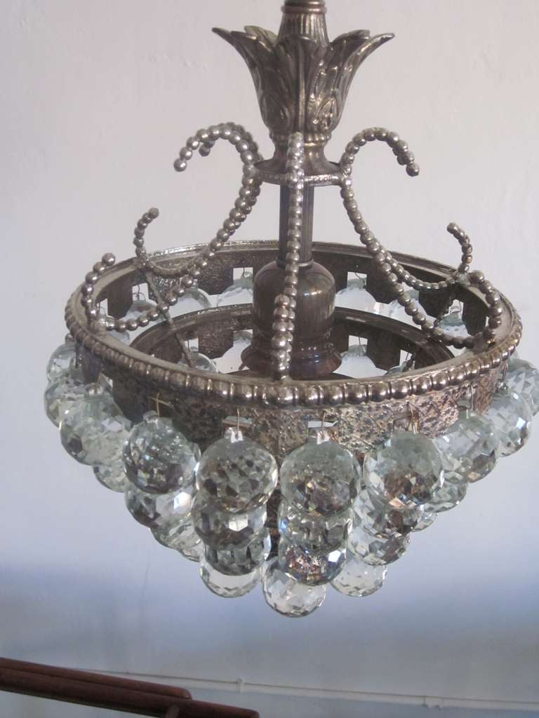 2 Modern Neoclassical Silver & Crystal  Pendants / Chandelier, Wiener Werkstatte For Sale 2