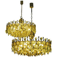 2 Handmade Italian Mid-Century Gilt Bronze & Crystal Chandeliers, Angelo Brotto 12