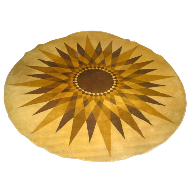 Large Round Danish MidCentury Modern Sunburst Carpet by Hojer Eksport Wilton For Sale at