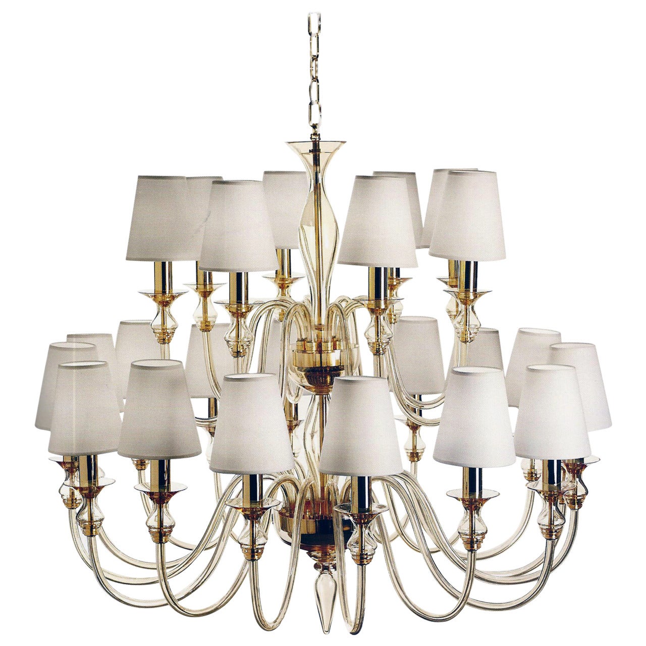 Modern Neoclassical Double-Tier Murano Glass Chandelier For Sale