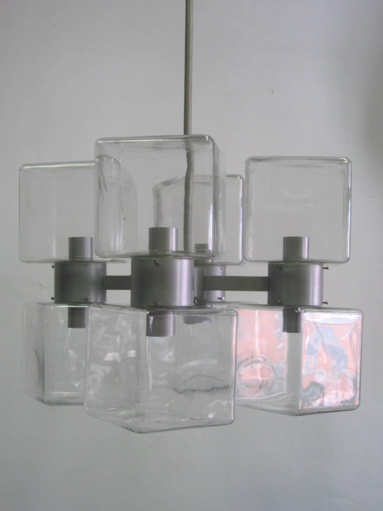 Verre de Murano Clear mi-siècle moderne minimaliste italien Lustre en verre de Murano, 1960 - 70 en vente