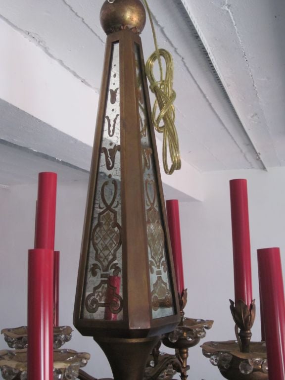 Französischer Art-Déco-Kronleuchter aus Messing, Kristall und Spiegel von Maison Baguès, Paris, 1925 im Zustand „Hervorragend“ im Angebot in New York, NY