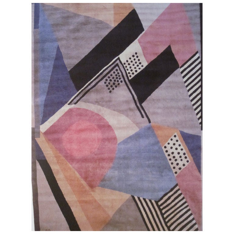 French Early Modern, Cubist, Art Deco "1930" Wool Carpet by Sonia Delaunay