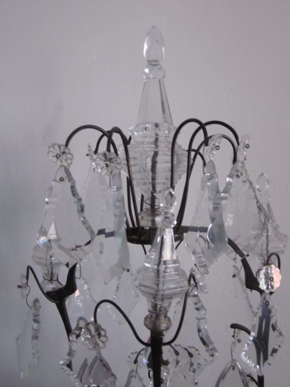 Bronzed French Mid-Century Modern Crystal Table Chandelier/ Girandole by Maison Baguès For Sale