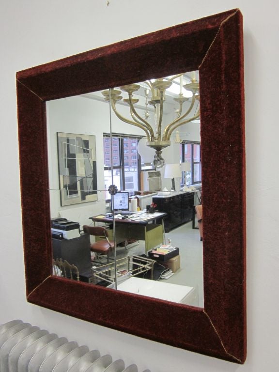 Hand-Crafted Italian Modern Neoclassical Venetian Wall Mirror with Red Silk Velvet Frame For Sale
