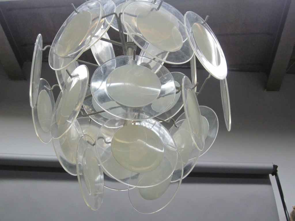 Metal Italian Mid-Century Modern Acrylic Disc Chandelier or Pendant by Vistosi For Sale