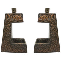 Retro Pair of Mid-Century Modern Craftsman Copper Foil Table Lamps, Wharton Esherick 
