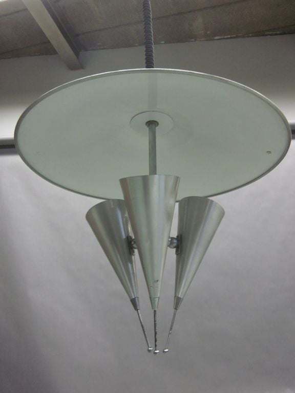 Mid-Century Modern Midcentury Adjustable Aluminum Triple Reflector Pendant Attributed to Stilnovo For Sale