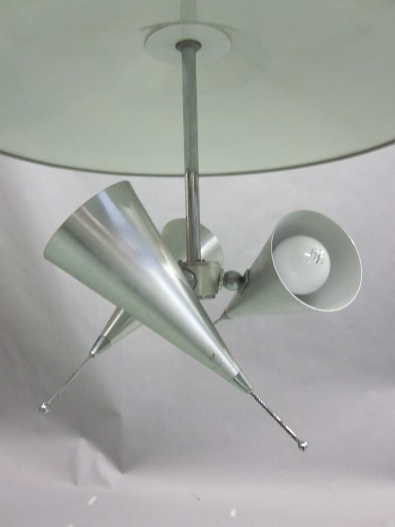 Italian Midcentury Adjustable Aluminum Triple Reflector Pendant Attributed to Stilnovo For Sale