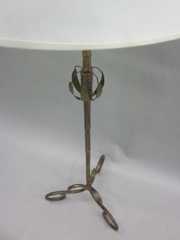 20th Century French Mid-Century Modern Gilt Iron Faux Bamboo Floor Lamp by Maison Baguès For Sale