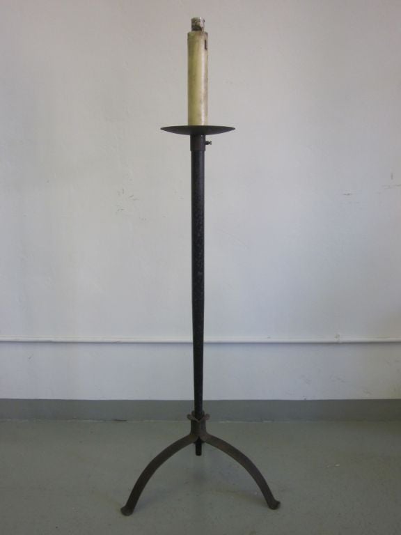 1 French Mid-Century Hammered Wrought Iron Floor Lamp c. 1940