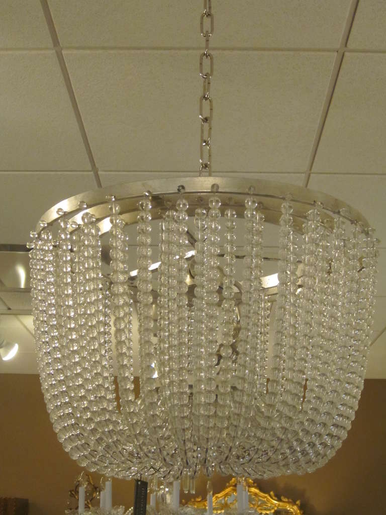 2 Sober French, 1930s Style, Beaded Crystal Chandeliers In Excellent Condition In New York, NY