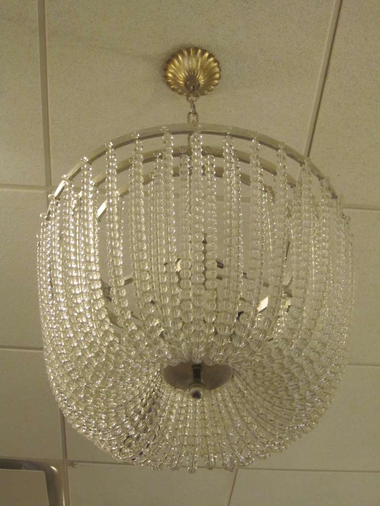 Mid-20th Century 2 Sober French, 1930s Style, Beaded Crystal Chandeliers