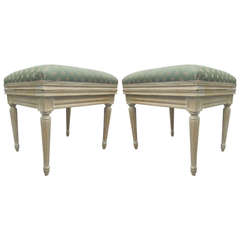 Pair of French Louis XVI Style Cerused Oak Benches or Stools 5