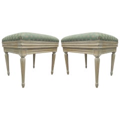 Pair of French Midcentury Louis XVI Style Cerused Oak Benches /Stools