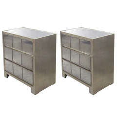 2 Silver Leaf Style Mirror Nightstands or Commodes in Style Jean-Michel Frank 11