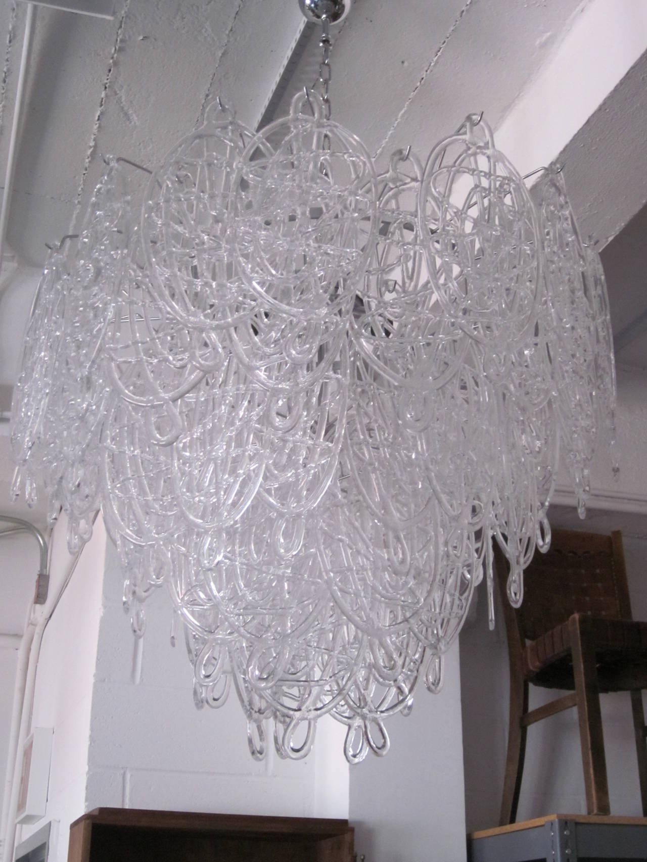 Mid-Century Modern Italian late 20th C. Clear Murano Glass Chandelier Attributed to Mazzega