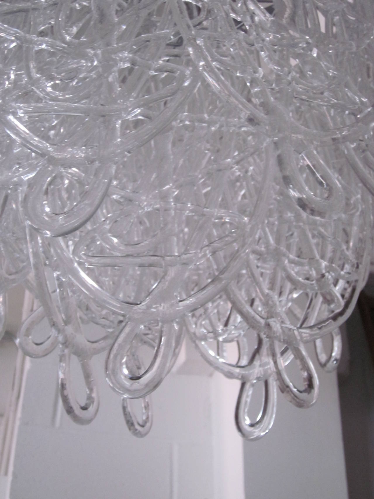 Italian late 20th C. Clear Murano Glass Chandelier Attributed to Mazzega 1