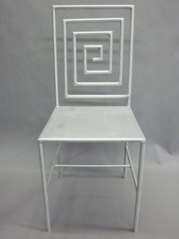 Stunning late 20th century Modern Craftsman artist made desk / side chair in aluminum relying on abstraction and the grid form as means of defining space and transparency. The sculptural composition of the back emulates the hard-edged abstraction of