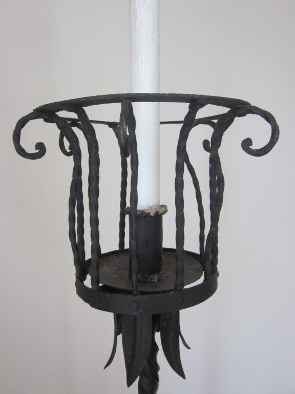 Pair of French Wrought Iron Floor Lamps / Torchieres Attr. to Gilbert Poillerat In Good Condition For Sale In New York, NY