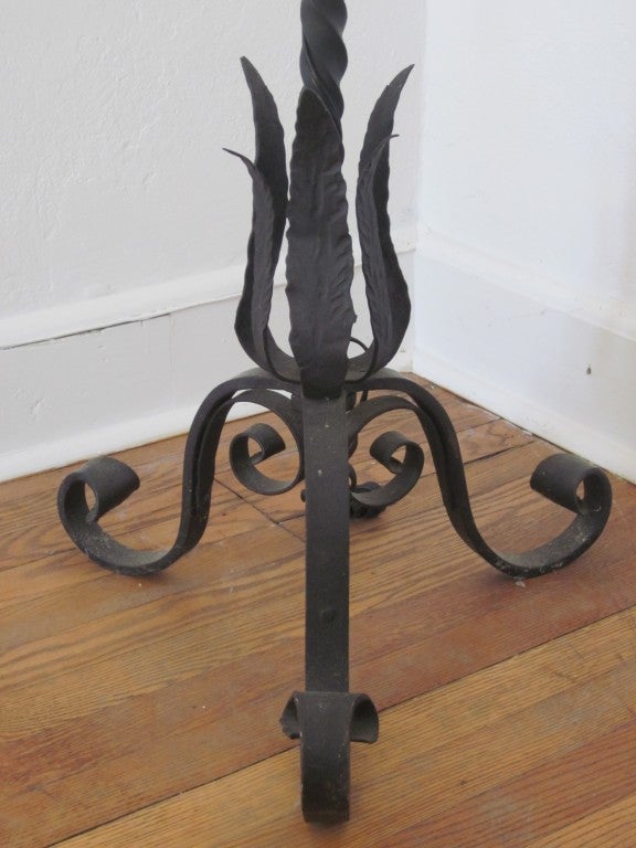 Pair of French Wrought Iron Floor Lamps / Torchieres Attr. to Gilbert Poillerat For Sale 1