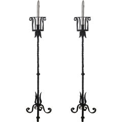 Rare Pair of Floor Lamps/Torchiere Attributed to Gilbert Poillerat 4