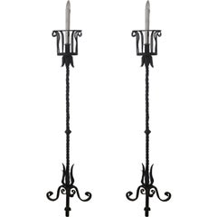 Pair of French Wrought Iron Floor Lamps / Torchieres Attr. to Gilbert Poillerat