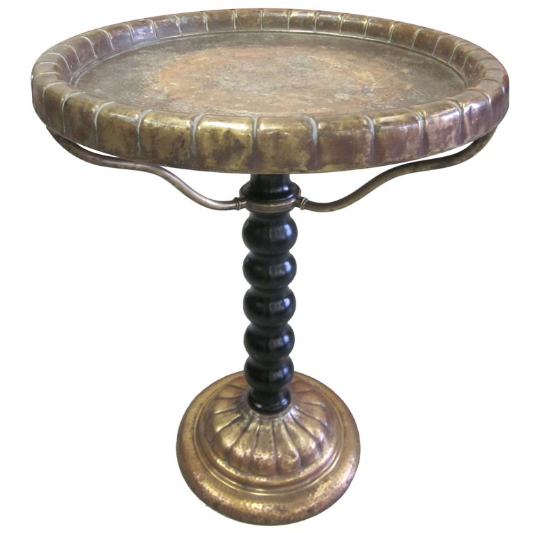 Unique Italian Modern Neoclassical Hammered Brass & Copper Side/ End Table 1930 For Sale