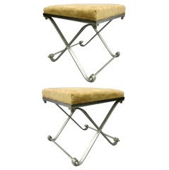 Pair of French Iron Stools in the Manner of Raymond Subes