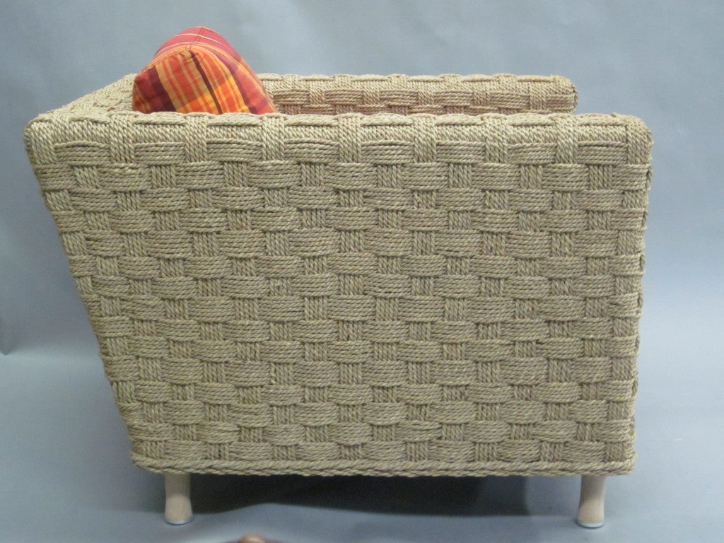 Pair of Mid-Century Modern Woven Rope Lounge Chairs Attributed to Audoux-Minet In Good Condition In New York, NY