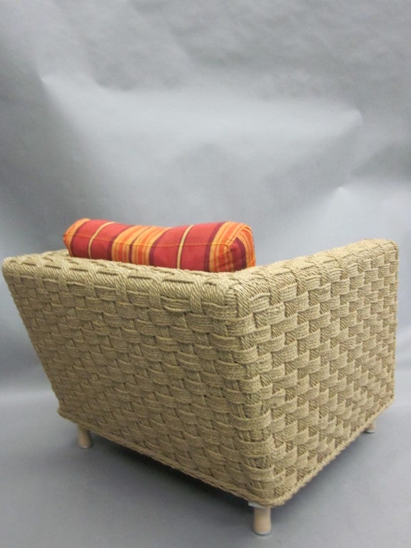 20th Century Pair of Mid-Century Modern Woven Rope Lounge Chairs Attributed to Audoux-Minet