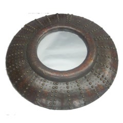 Large French Prunted Leather 'Sunburst' Mirror 7