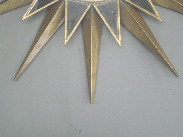 20th Century Two Large French Mid-Century Modern Style Gilt Iron & Mirrored Sunburst Mirrors