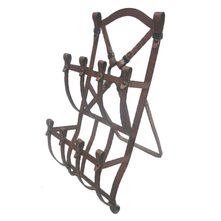 French Mid-Century Modern Faux Leather Magazine Stand Attributed to Hermès For Sale