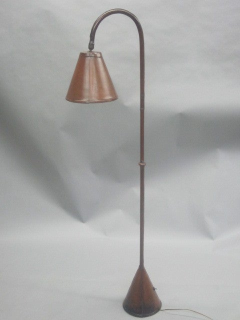 2 French Leather Floor Lamps by Jacques Adnet