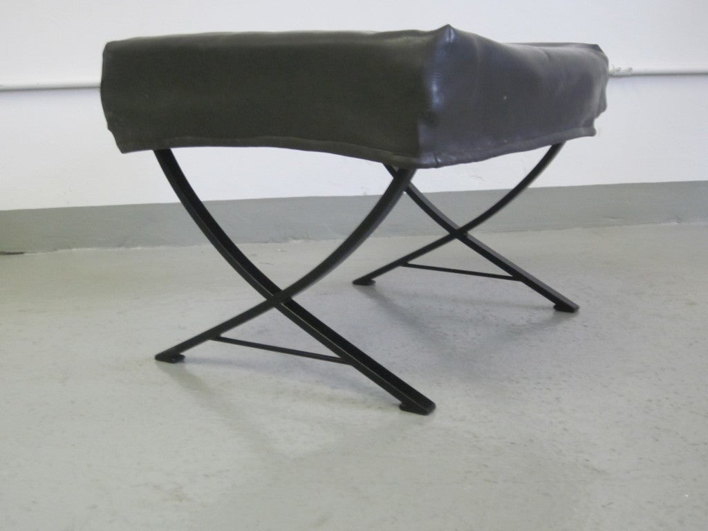 Enameled Pair of Italian Mid-Century Modern Steel & Fabric Benches / Stools by Forma Nova For Sale