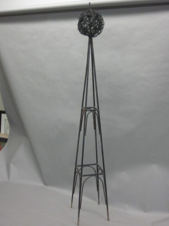 Mid-Century Modern Pair of Large Wrought Iron Garden Obelisks, Trelisses